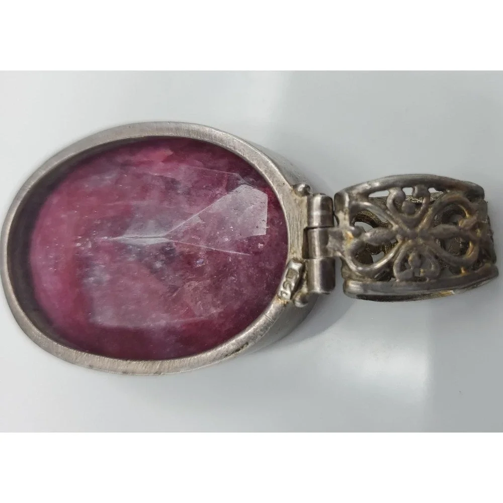 Vtg Sterling Silver Genuine Ruby Handcrafted Reversible Pendant / Brooch‎ 36g